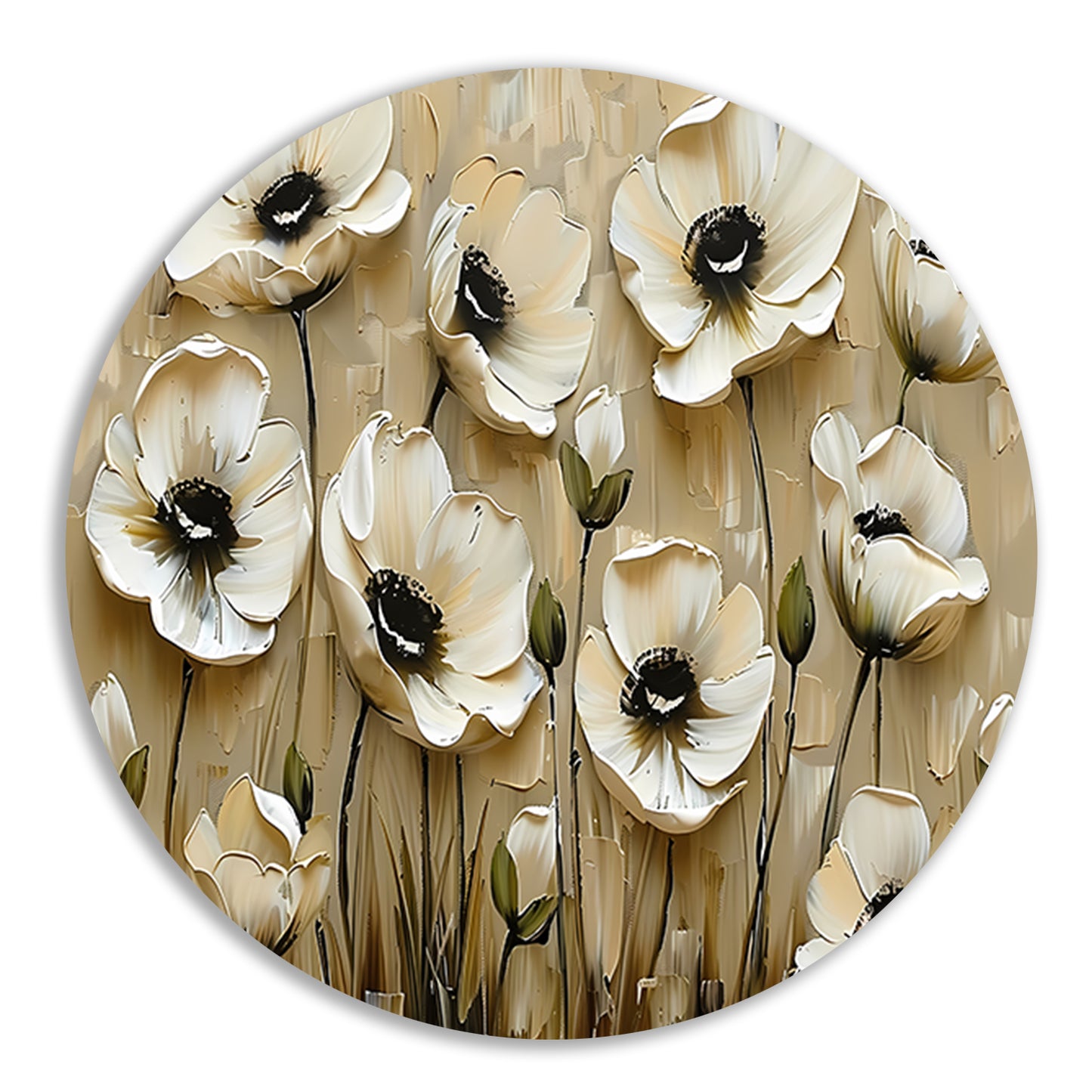 Abstracte minimalistische bloemen in sepia kleuren aluminium muurcirkel