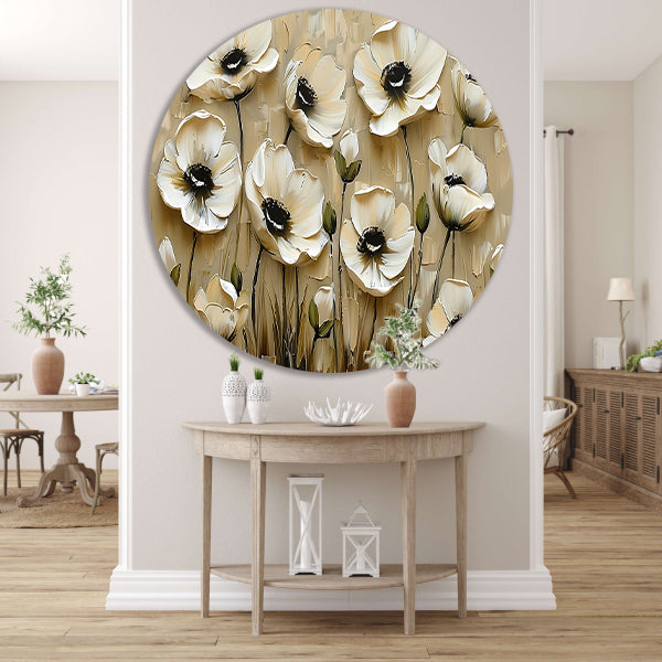Abstracte minimalistische bloemen in sepia kleuren aluminium muurcirkel