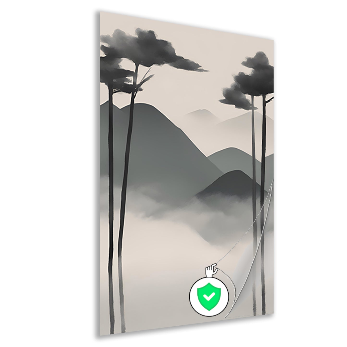 Minimalistisch landschap met mistige bergen poster