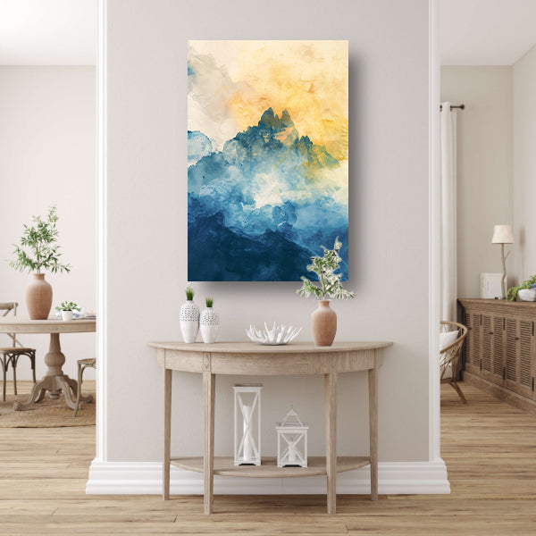 Abstract aquarel schilderij van bergen canvas