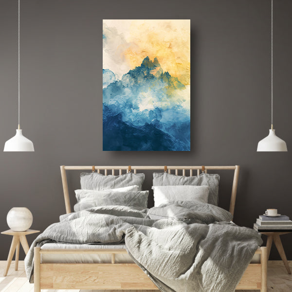 Abstract aquarel schilderij van bergen canvas