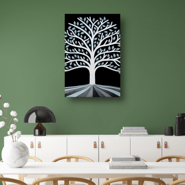 Gestileerde Boom met Perspectief en Blauwe Bladeren poster