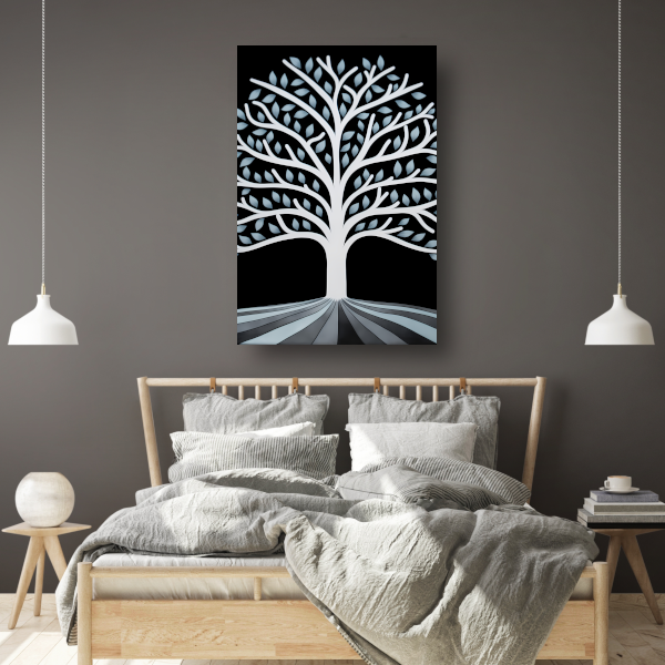 Gestileerde Boom met Perspectief en Blauwe Bladeren poster