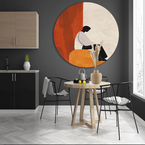 Stilistisch Minimalistisch Portret in Oranje en Zwart forex muurcirkel