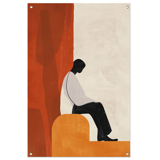 Stilistisch Minimalistisch Portret in Oranje en Zwart tuinposter