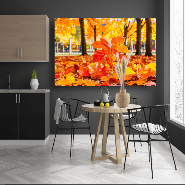 Herfstbladeren in zonovergoten park canvas