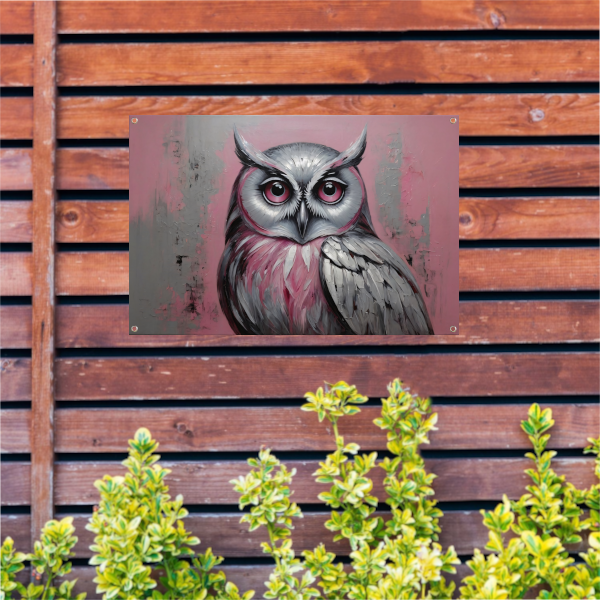 Abstracte Uil in Roze en Zilveren Tinten tuinposter