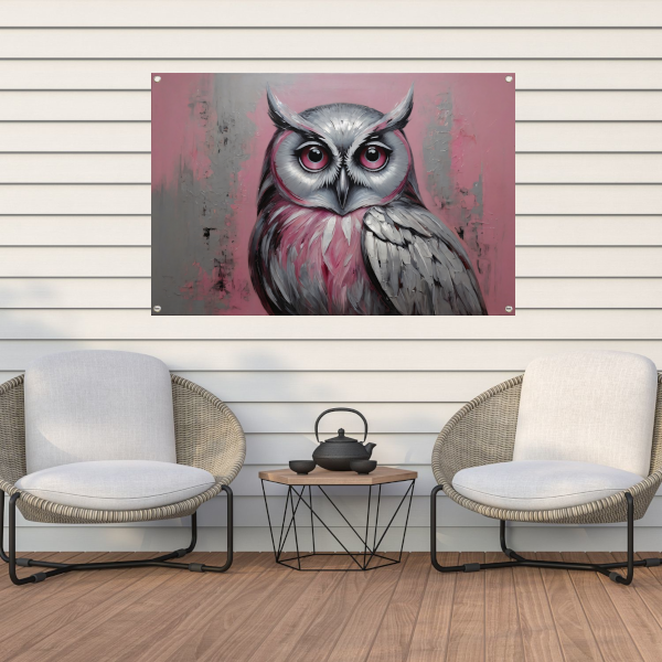 Abstracte Uil in Roze en Zilveren Tinten tuinposter