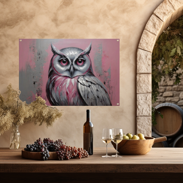 Abstracte Uil in Roze en Zilveren Tinten tuinposter