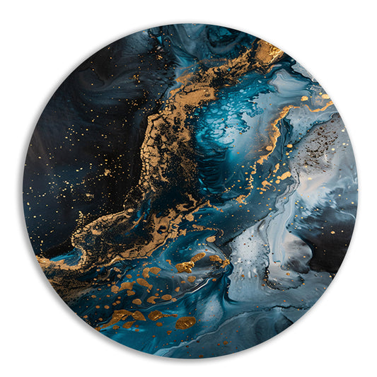 Blauw en Goud Abstract Expressionisme aluminium muurcirkel