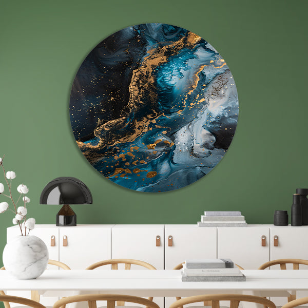 Blauw en Goud Abstract Expressionisme forex muurcirkel