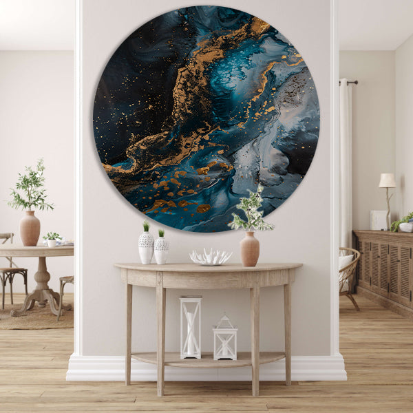 Blauw en Goud Abstract Expressionisme forex muurcirkel