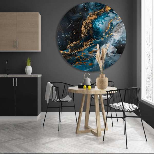 Blauw en Goud Abstract Expressionisme forex muurcirkel