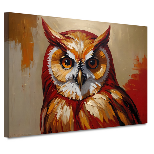 Impressionistische Uil in Goud en Roodtinten canvas