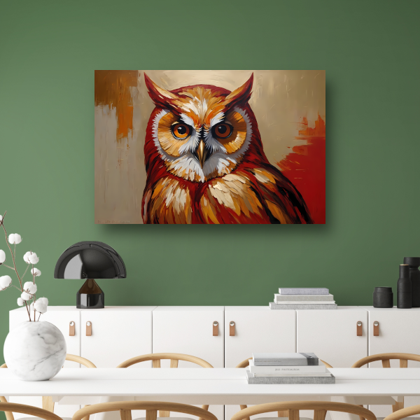 Impressionistische Uil in Goud en Roodtinten poster