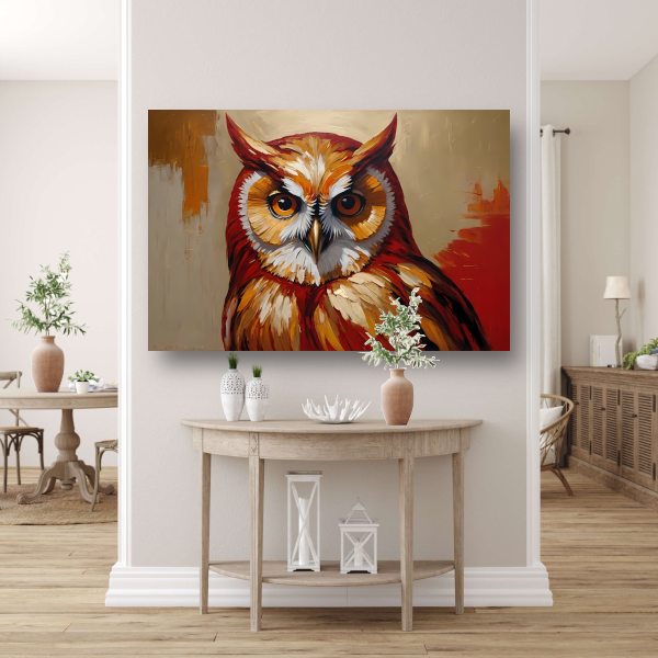 Impressionistische Uil in Goud en Roodtinten poster