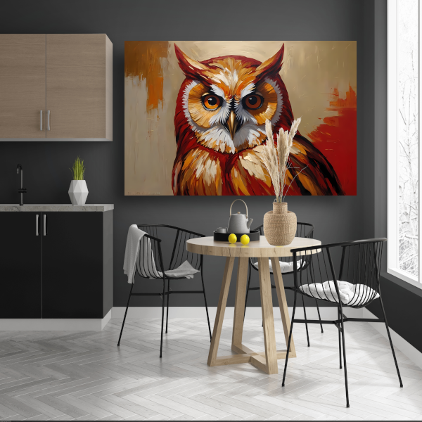 Impressionistische Uil in Goud en Roodtinten poster
