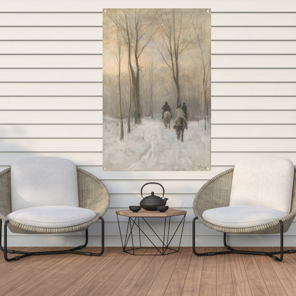 Ruiters in de sneeuw in het Haagse Bos - Anton Mauve tuinposter