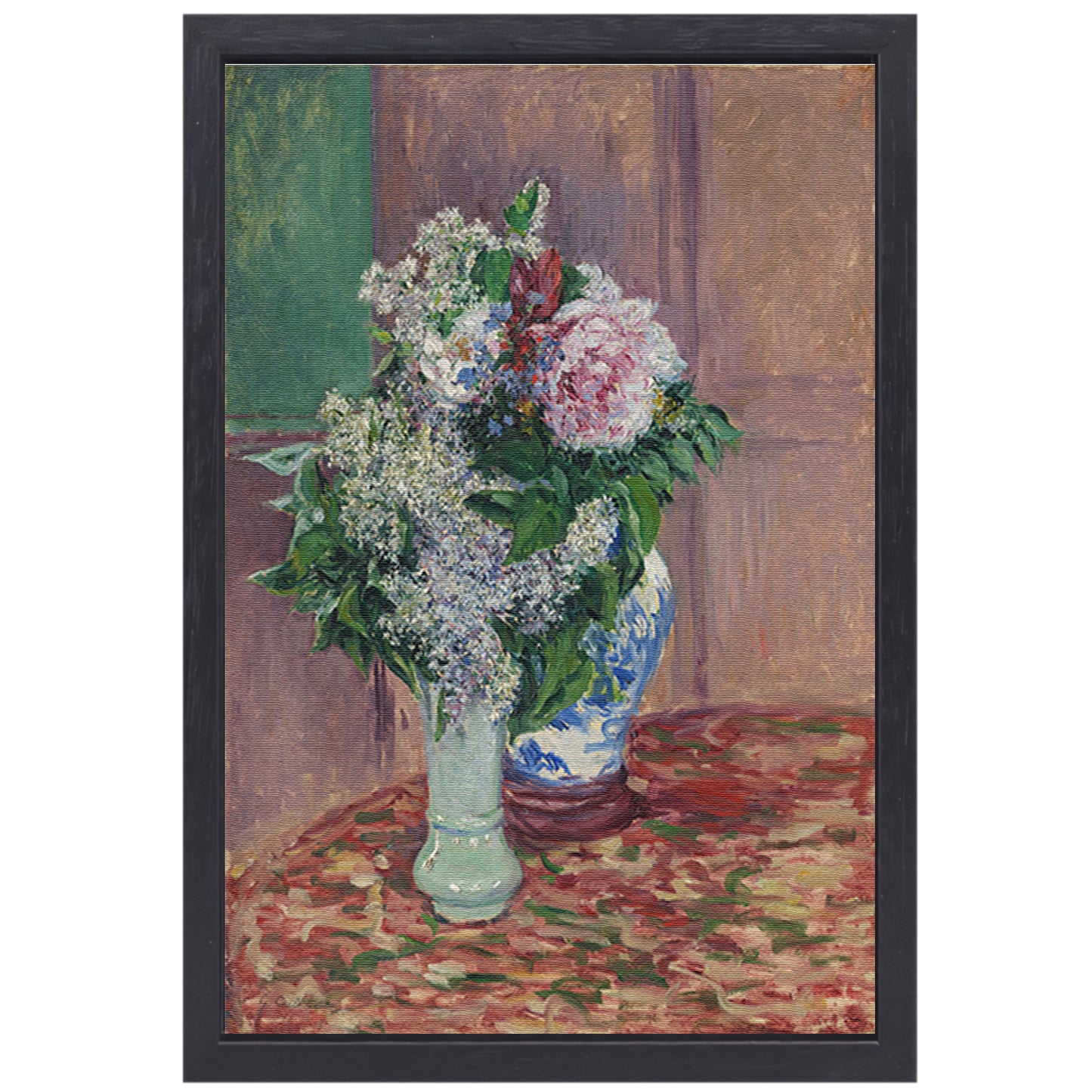 Seringen en pioenrozen in twee vazen - Gustave Caillebotte canvas met baklijst