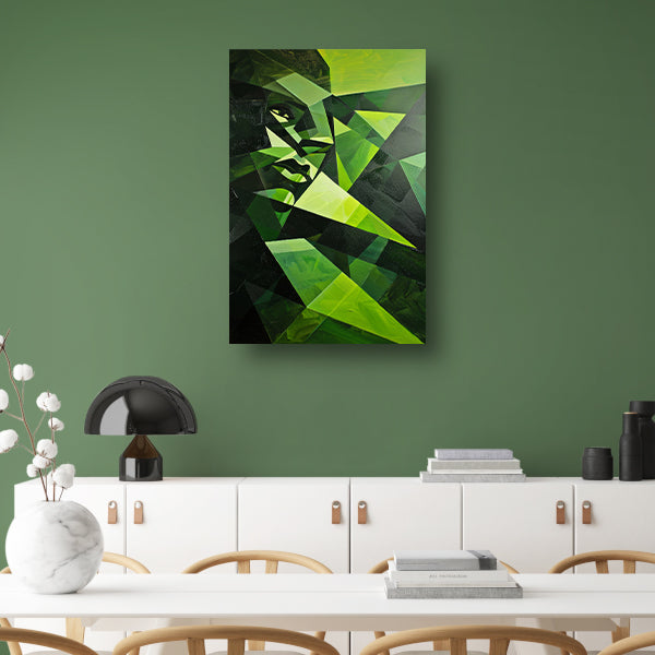 Modern kubistisch gezicht in groen tinten canvas