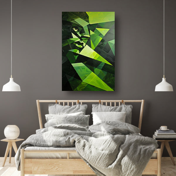 Modern kubistisch gezicht in groen tinten canvas