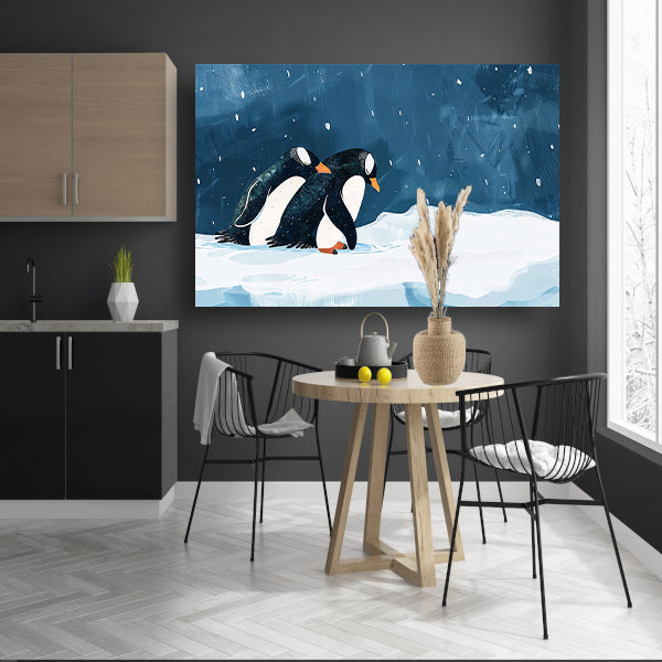 Twee pinguïns in een besneeuwd landschap poster