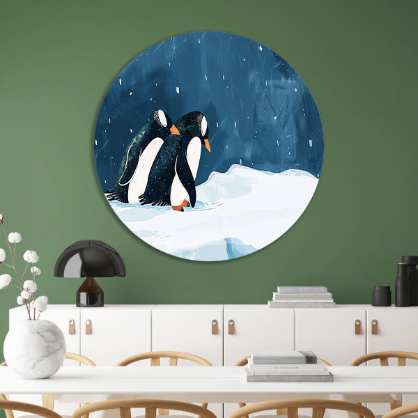 Twee pinguïns in een besneeuwd landschap forex muurcirkel