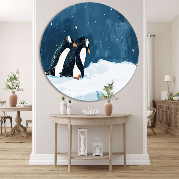 Twee pinguïns in een besneeuwd landschap forex muurcirkel