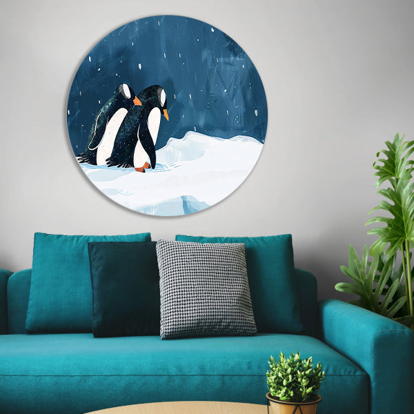Twee pinguïns in een besneeuwd landschap forex muurcirkel