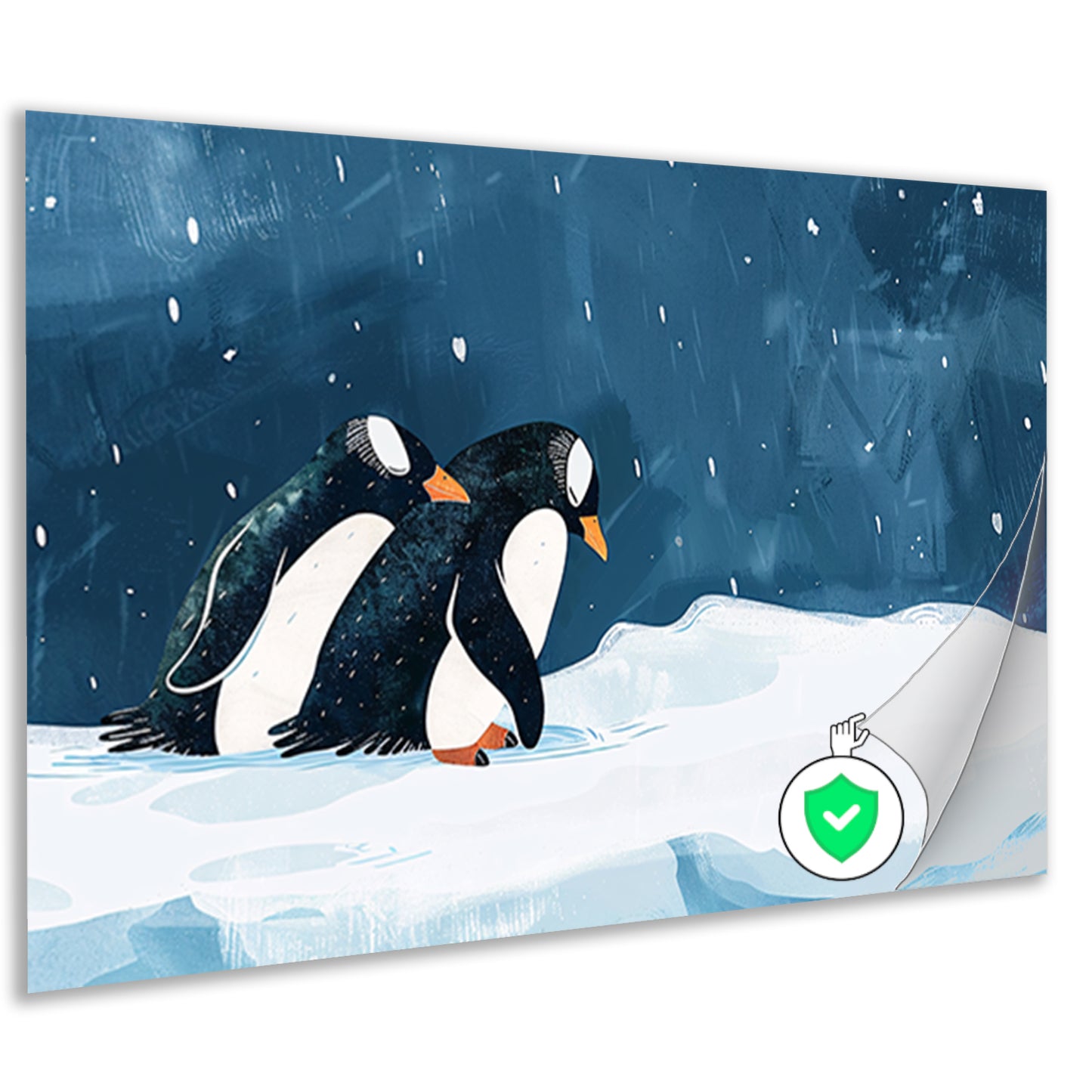 Twee pinguïns in een besneeuwd landschap poster
