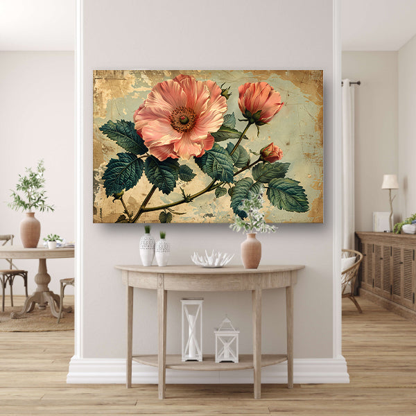 Aquarel Bloemstilleven met Roze Roos canvas