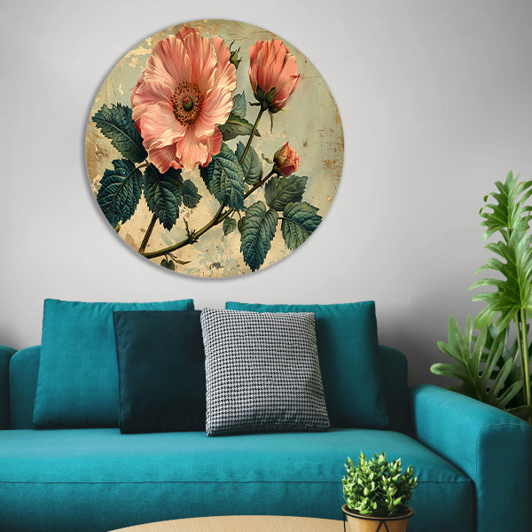 Aquarel Bloemstilleven met Roze Roos forex muurcirkel