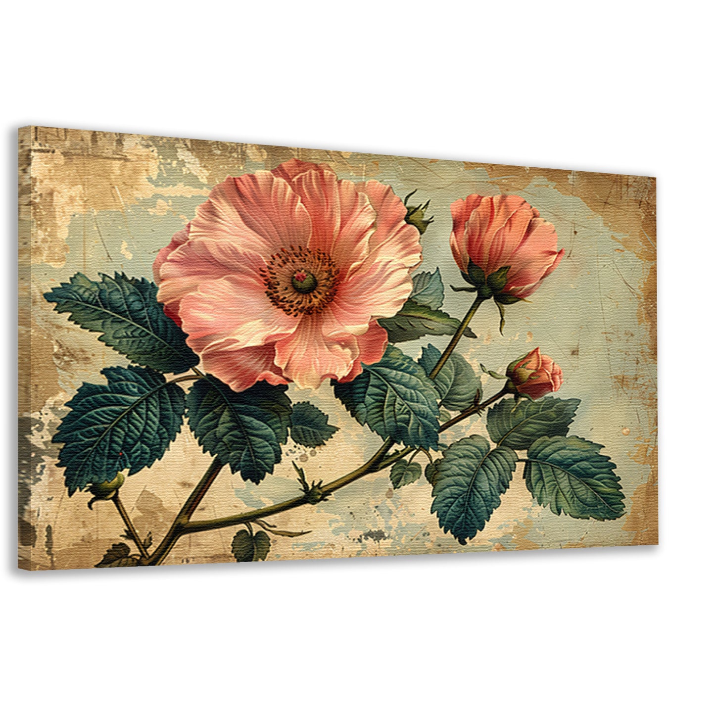 Aquarel Bloemstilleven met Roze Roos canvas