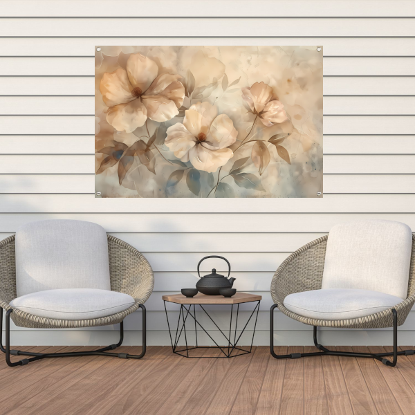 Sepia bloemenkunst met elegante natuurlijke vormen tuinposter