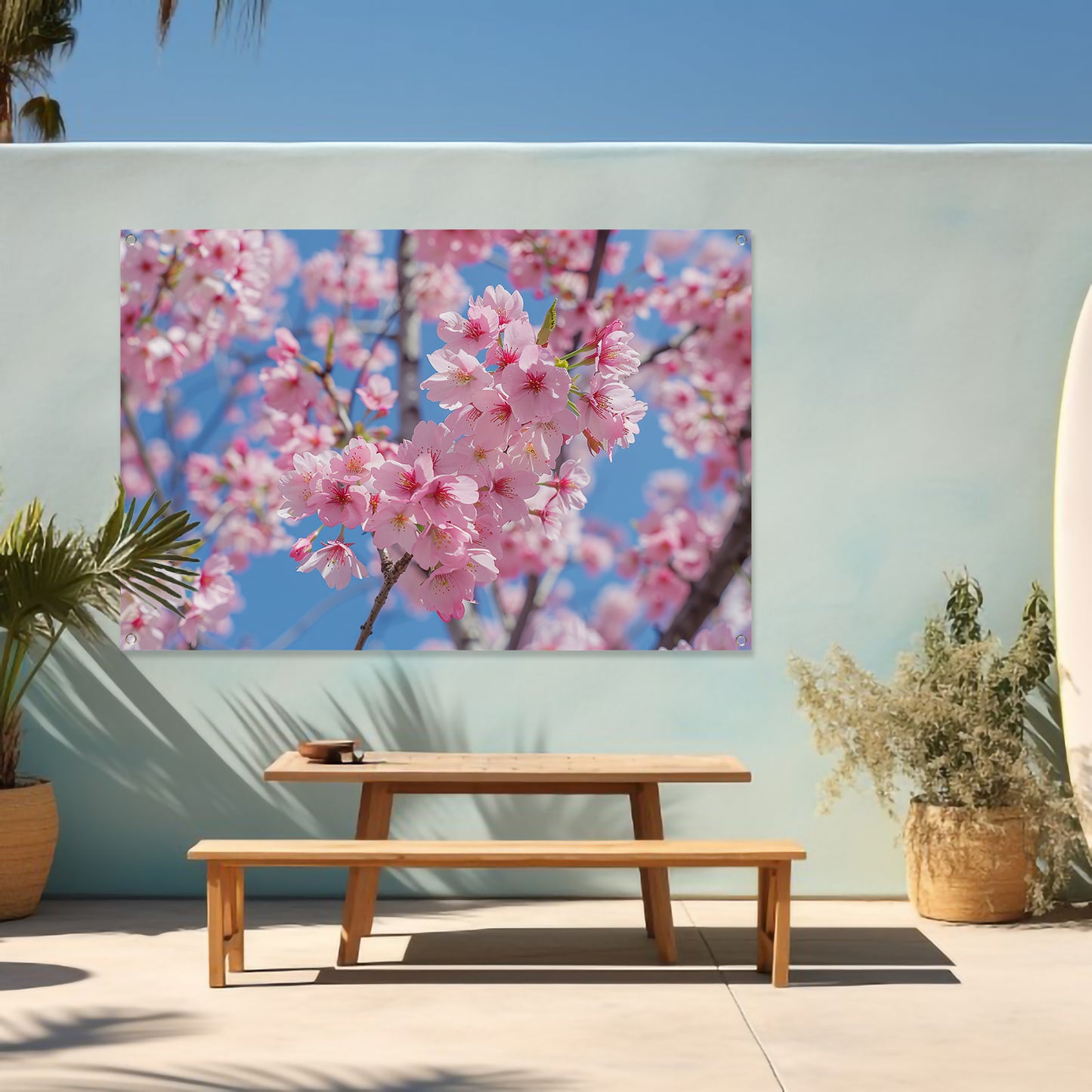 Roze bloesem op een zonnige dag tuinposter