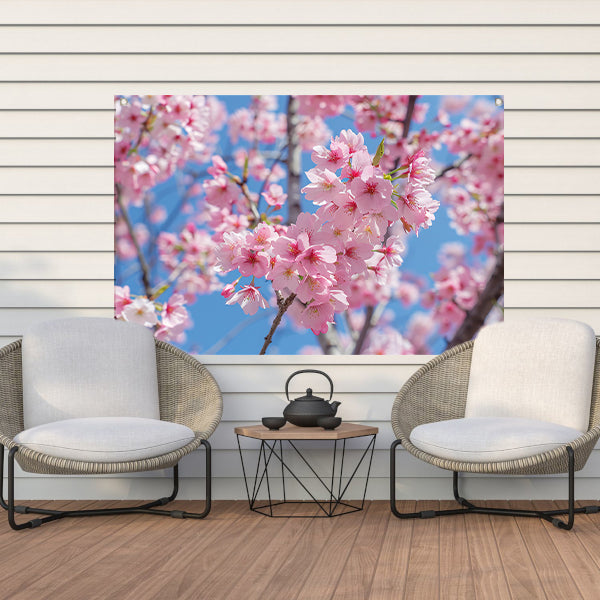 Roze bloesem op een zonnige dag tuinposter