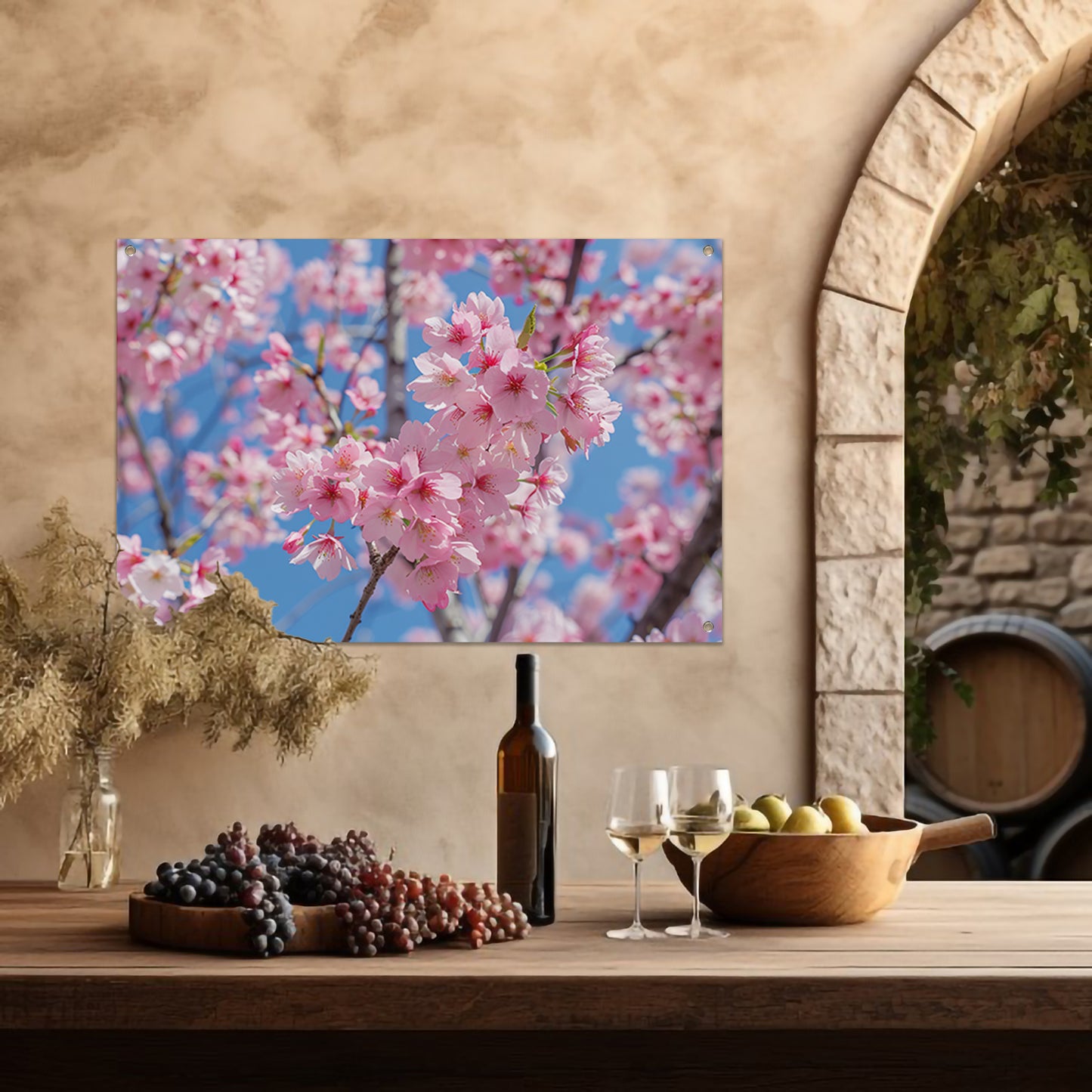 Roze bloesem op een zonnige dag tuinposter