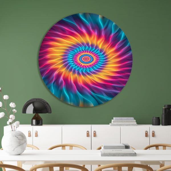 Abstract Psychedelische Bloem in Wervelende Kleuren aluminium muurcirkel