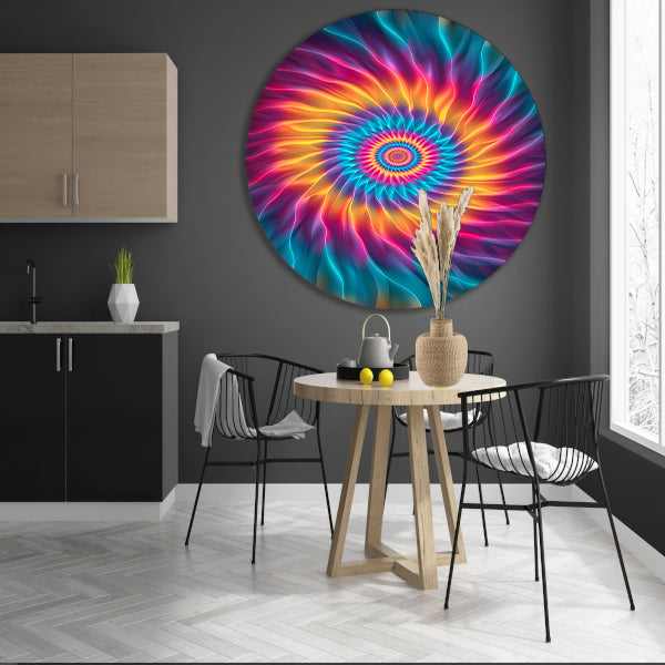 Abstract Psychedelische Bloem in Wervelende Kleuren aluminium muurcirkel