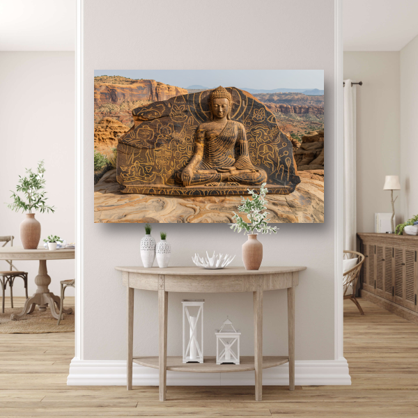 Boeddha met Antieke Petrogliefen op Steen canvas