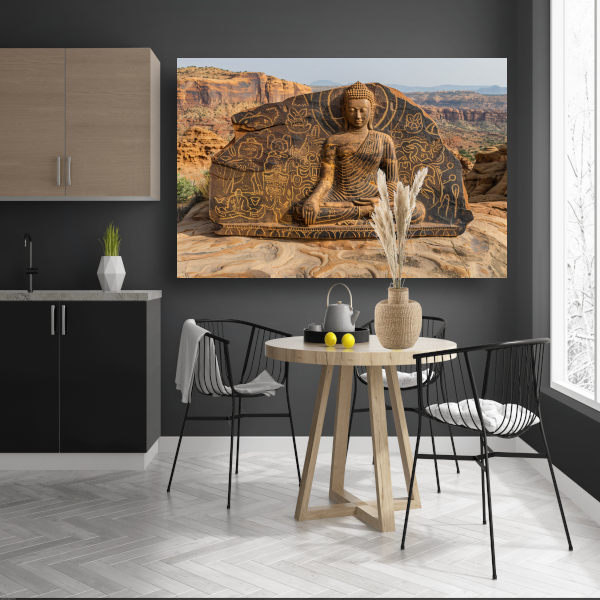 Boeddha met Antieke Petrogliefen op Steen canvas