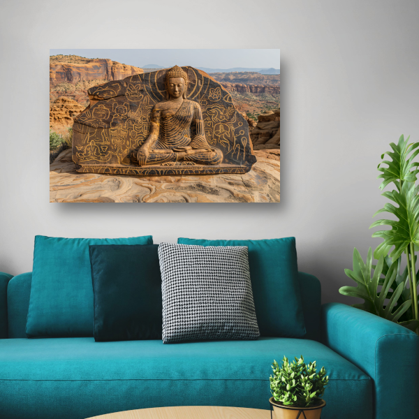 Boeddha met Antieke Petrogliefen op Steen canvas