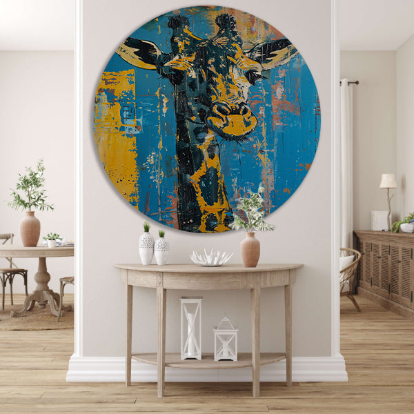 Abstracte schilderij van kleurrijke giraffe aluminium muurcirkel