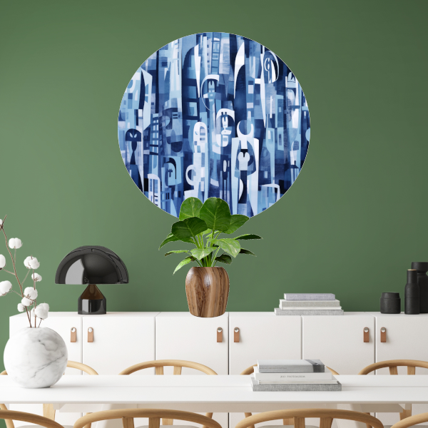 Blauwe Tinten van de Stedelijke Melodie aluminium muurcirkel