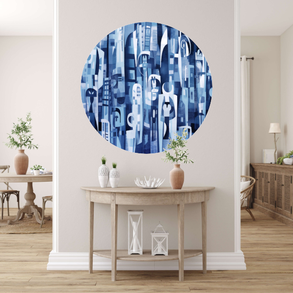 Blauwe Tinten van de Stedelijke Melodie aluminium muurcirkel