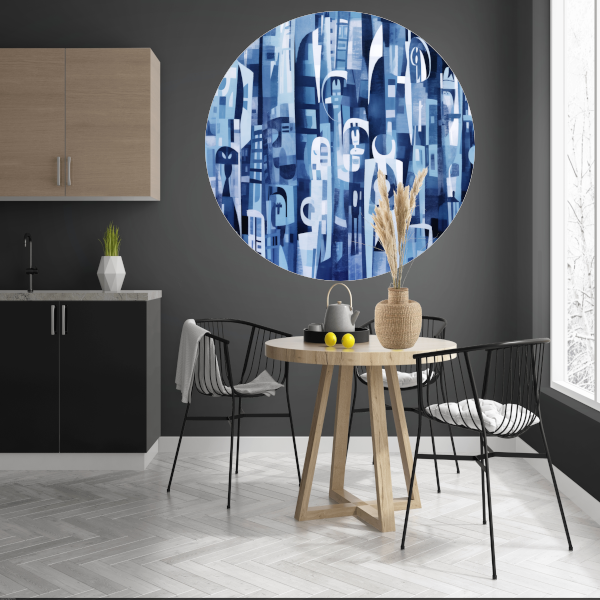 Blauwe Tinten van de Stedelijke Melodie aluminium muurcirkel