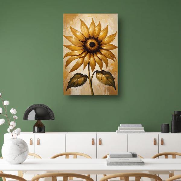 Elegante gouden zonnebloem tegen beige achtergrond canvas