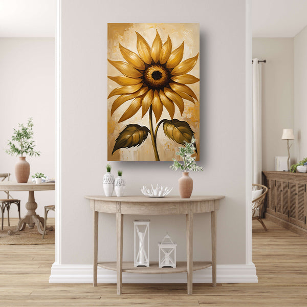 Elegante gouden zonnebloem tegen beige achtergrond canvas