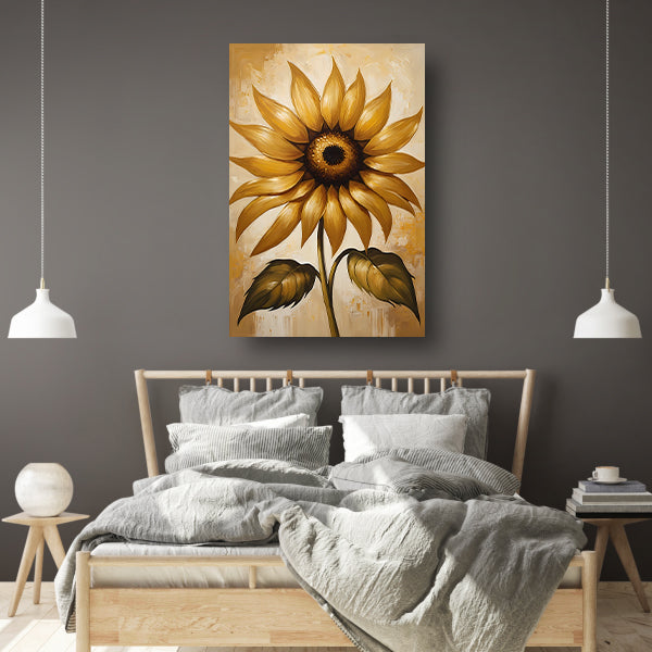 Elegante gouden zonnebloem tegen beige achtergrond canvas