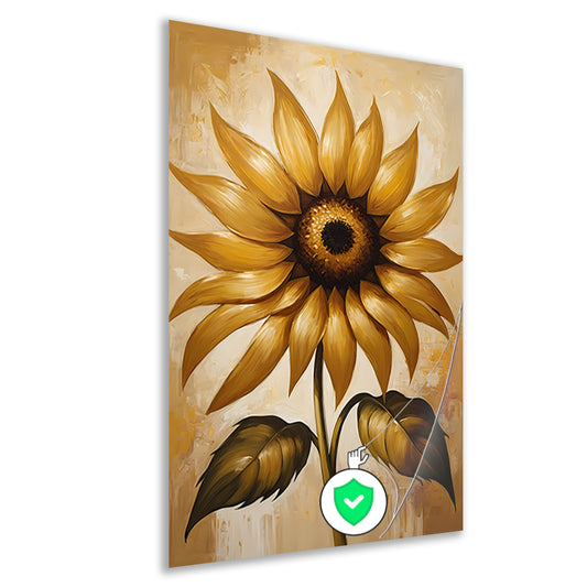 Elegante gouden zonnebloem tegen beige achtergrond poster
